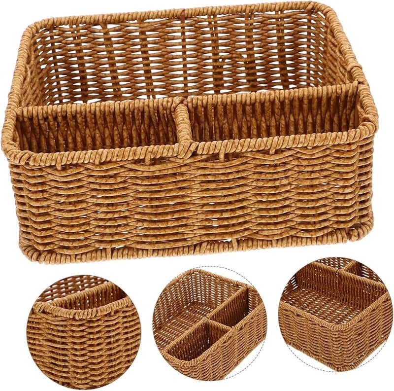 حامل علبة المناديل المصنوع من خوص الروطان مع حجرة لتخزين النظارات والتحكم عن بُعد - Image 4